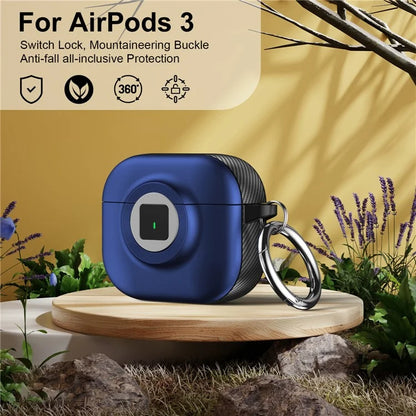 For Apple AirPods 3 Case PC+TPU Flip Earphone Cover with Carabiner and Switch Lock