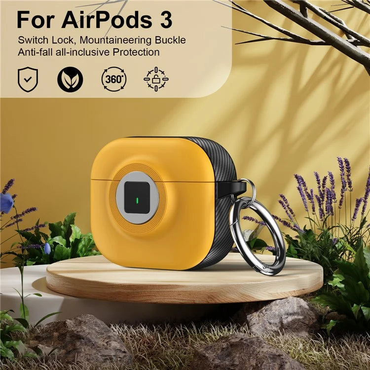 For Apple AirPods 3 Case PC+TPU Flip Earphone Cover with Carabiner and Switch Lock