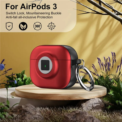 For Apple AirPods 3 Case PC+TPU Flip Earphone Cover with Carabiner and Switch Lock