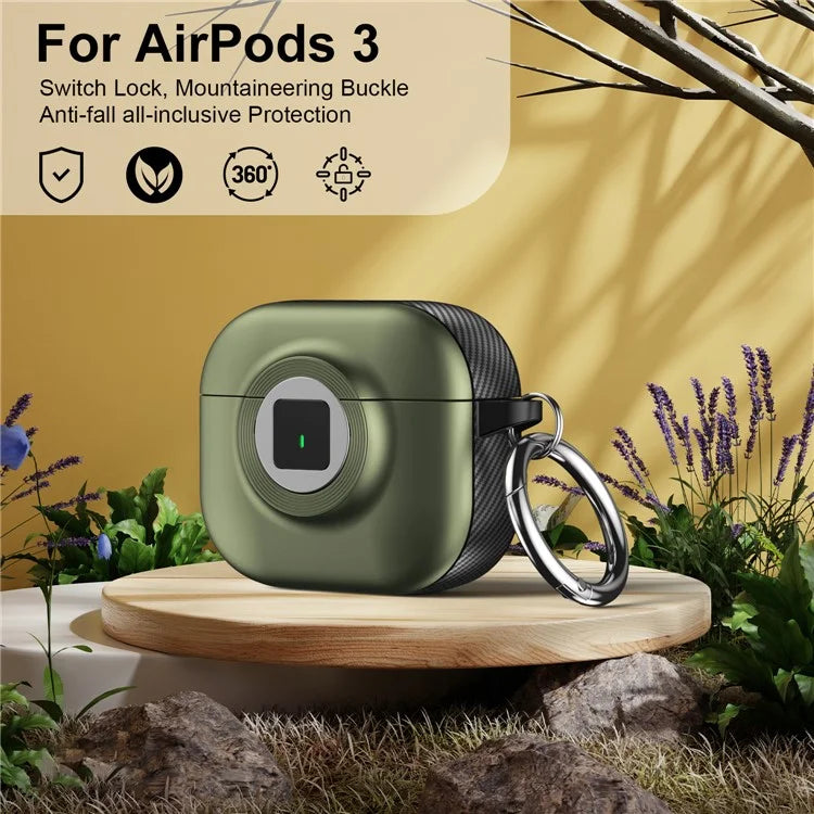 For Apple AirPods 3 Case PC+TPU Flip Earphone Cover with Carabiner and Switch Lock