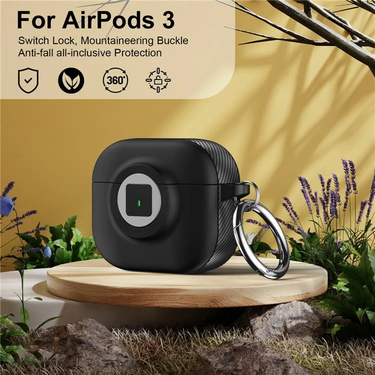 For Apple AirPods 3 Case PC+TPU Flip Earphone Cover with Carabiner and Switch Lock