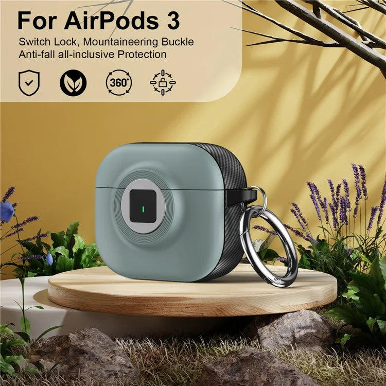 For Apple AirPods 3 Case PC+TPU Flip Earphone Cover with Carabiner and Switch Lock