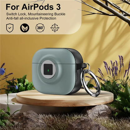 For Apple AirPods 3 Case PC+TPU Flip Earphone Cover with Carabiner and Switch Lock