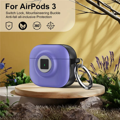 For Apple AirPods 3 Case PC+TPU Flip Earphone Cover with Carabiner and Switch Lock