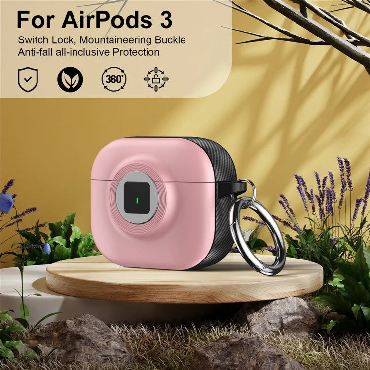 For Apple AirPods 3 Case PC+TPU Flip Earphone Cover with Carabiner and Switch Lock