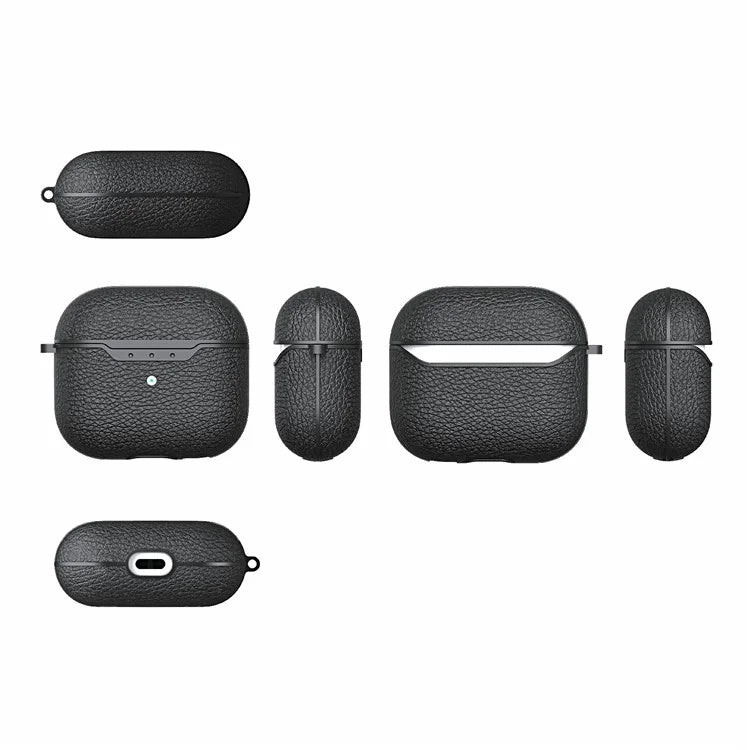 For AirPods 4 Charging Case Cover Litchi Texture Bluetooth Earbuds Shockproof TPU Case with Buckle