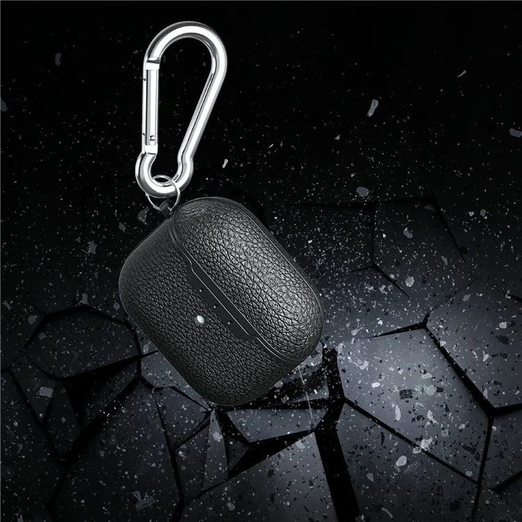 For AirPods 4 Charging Case Cover Litchi Texture Bluetooth Earbuds Shockproof TPU Case with Buckle