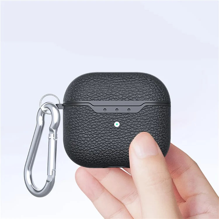 For AirPods 4 Charging Case Cover Litchi Texture Bluetooth Earbuds Shockproof TPU Case with Buckle