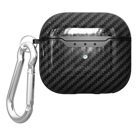 For AirPods 4 Charging Case Cover Carbon Fiber Texture Bluetooth Earbuds Shockproof TPU Case with Buckle