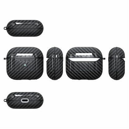 For AirPods 4 Charging Case Cover Carbon Fiber Texture Bluetooth Earbuds Shockproof TPU Case with Buckle