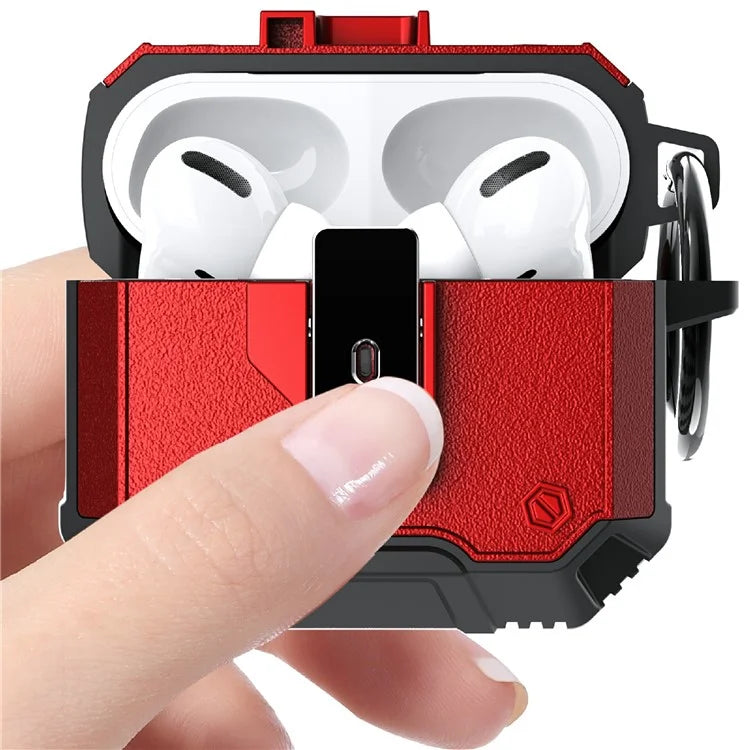 For AirPods 4 Charging Case Cover Button Lock TPU+PC Bluetooth Earbuds Protector with Metal Buckle