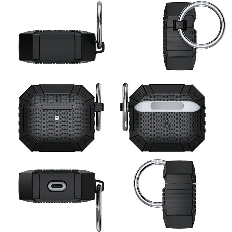 For AirPods 4 TPU Shockproof Reinforced Earbud Case Heavy Duty Military Protective Cover with Carabiner