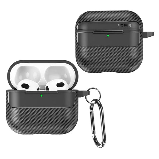 For AirPods 4 Case Carbon Fiber Texture TPU Earbuds Protective Cover with Hook