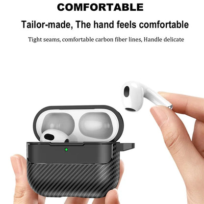 For AirPods 4 Case Carbon Fiber Texture TPU Earbuds Protective Cover with Hook