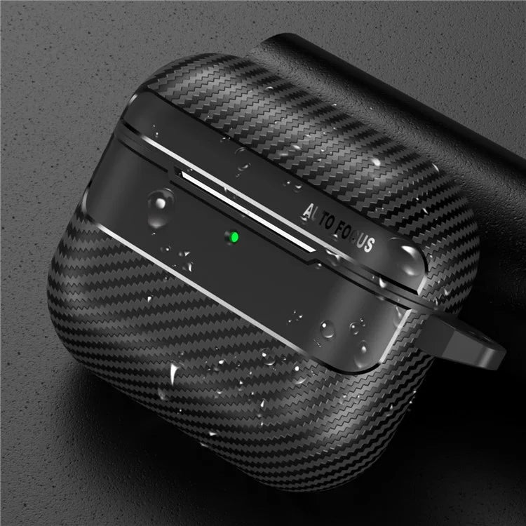 For AirPods 4 Case Carbon Fiber Texture TPU Earbuds Protective Cover with Hook