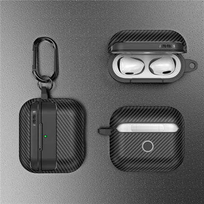 For AirPods 4 Case Carbon Fiber Texture TPU Earbuds Protective Cover with Hook