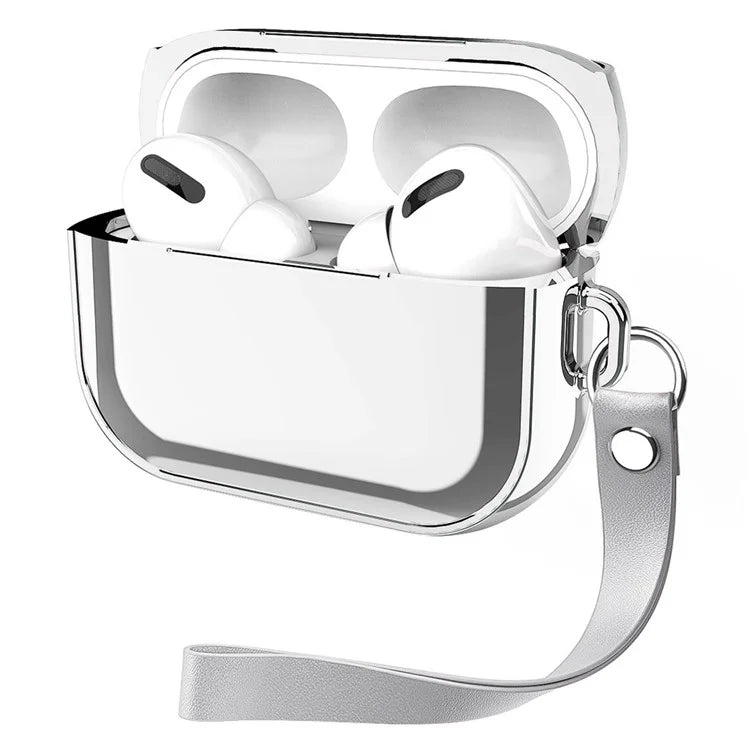 For AirPods Pro (Gen 2) (USB-C) / Pro 2 Electroplated TPU Protective Case Bluetooth Earphone Anti-drop Cover with Hand Strap