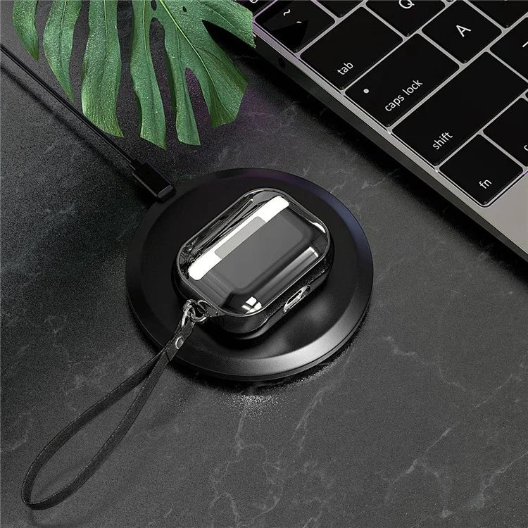 For AirPods Pro (Gen 2) (USB-C) / Pro 2 Electroplated TPU Protective Case Bluetooth Earphone Anti-drop Cover with Hand Strap