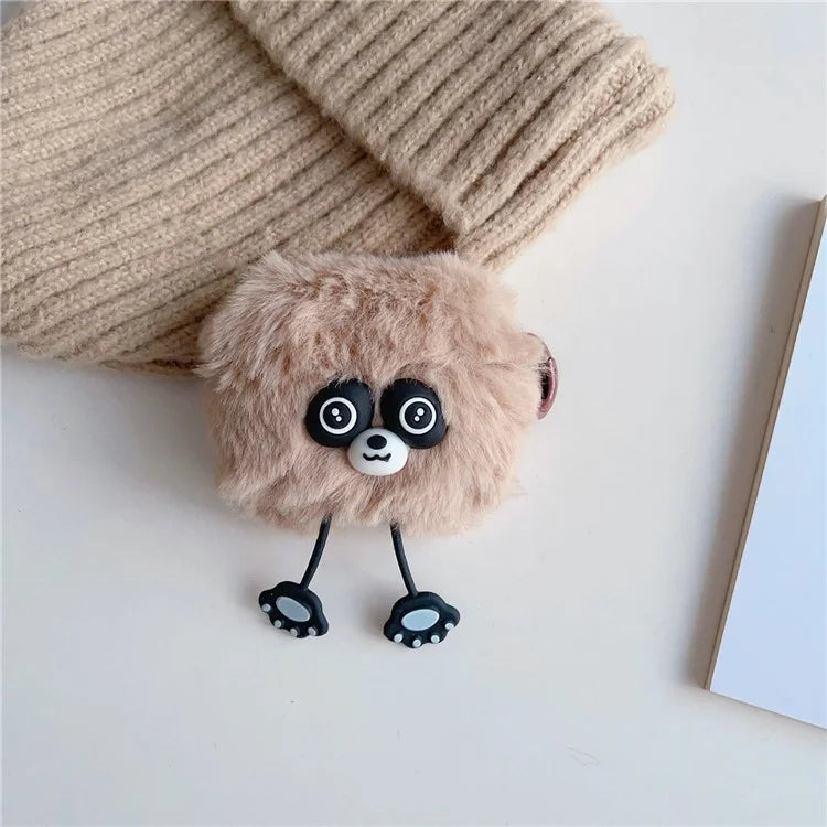 For Apple AirPods Pro Earphone Plush Case Cartoon Raccoon Earbud Cover with Ring Buckle