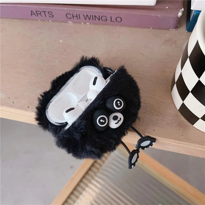 For Apple AirPods Pro Earphone Plush Case Cartoon Raccoon Earbud Cover with Ring Buckle