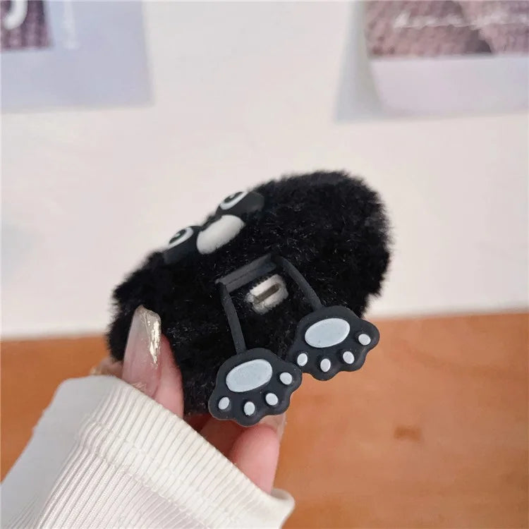 For Apple AirPods Pro Earphone Plush Case Cartoon Raccoon Earbud Cover with Ring Buckle