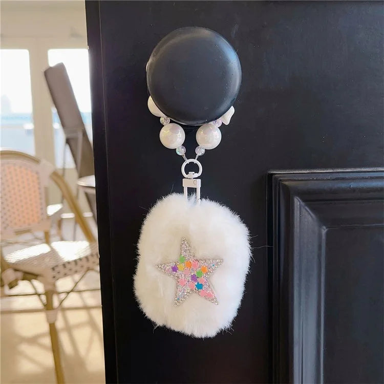 For Apple AirPods 3 Earphone Case Star Design Plush Fluff Earbud Protective Cover with Pendant