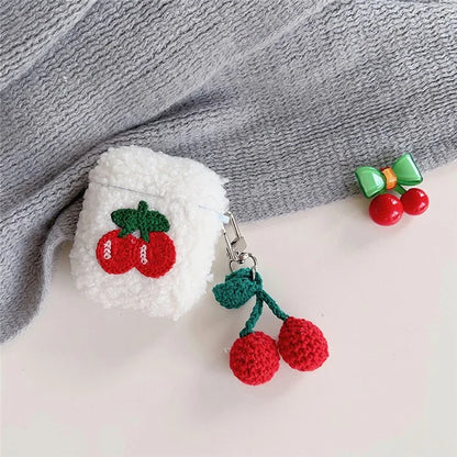 Earphone Cover for AirPods with Charging Case (2016) / (2019) / AirPods with Wireless Charging Case (2019) Plush Case with Cherry Pendant