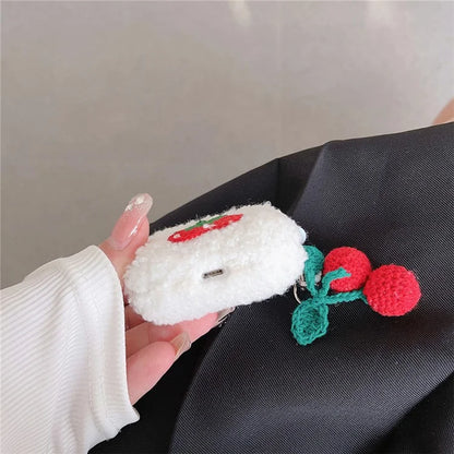 Earphone Cover for AirPods with Charging Case (2016) / (2019) / AirPods with Wireless Charging Case (2019) Plush Case with Cherry Pendant