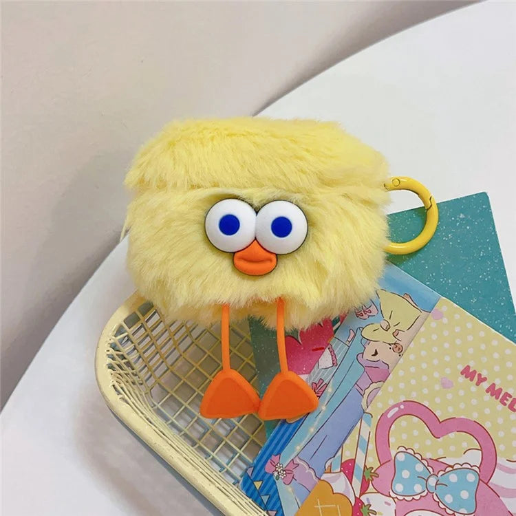 For Apple AirPods Pro 2 Earphone Case Cartoon Duck Fluffy Earbud Cover with Ring Buckle