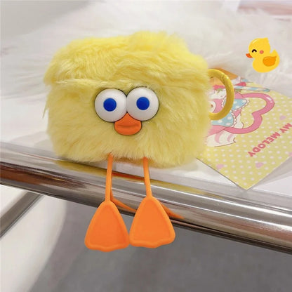 For Apple AirPods Pro 2 Earphone Case Cartoon Duck Fluffy Earbud Cover with Ring Buckle