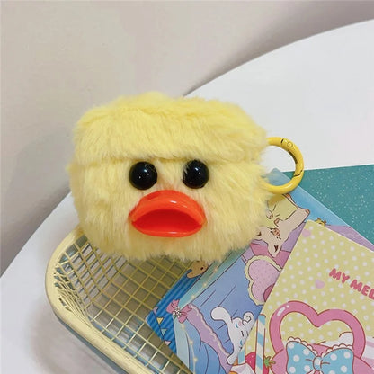 For Apple AirPods Pro 2 Earphone Case Cartoon Duck Fluffy Earbud Cover with Ring Buckle