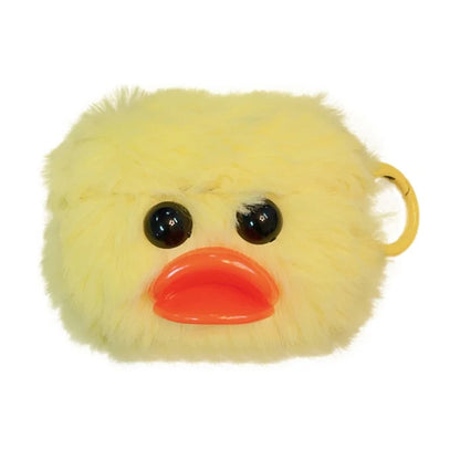 For Apple AirPods Pro Plush Fluffy Earphone Case Cartoon Duck Anti-drop Cover with Ring Buckle