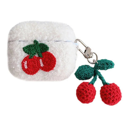 For Apple AirPods 3 Cherry Plush Case Anti-drop Fluff Earbud Cover with Pendant