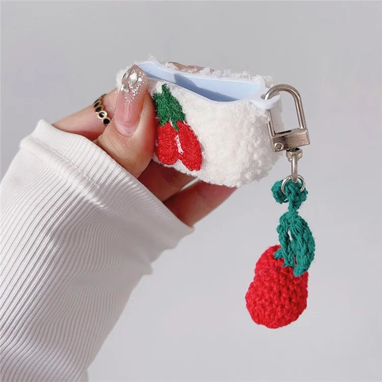 For Apple AirPods 3 Cherry Plush Case Anti-drop Fluff Earbud Cover with Pendant