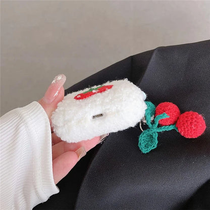 For Apple AirPods 3 Cherry Plush Case Anti-drop Fluff Earbud Cover with Pendant