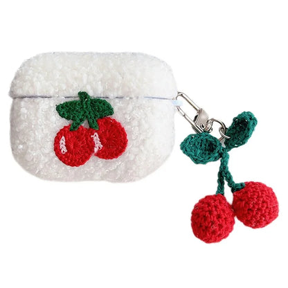 For Apple AirPods Pro 2 Cherry Earphone Case Bluetooth Earbud Plush Fluff Cover with Pendant