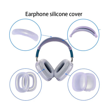 For AirPods Max Headphone Silicone Earmuff Shell Earpad Cover Headband Cover Crossbeam Cover Set Purple