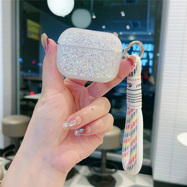 For Apple AirPods Pro Earphone Case Glitter TPU Earbud Holder  with Hand Strap