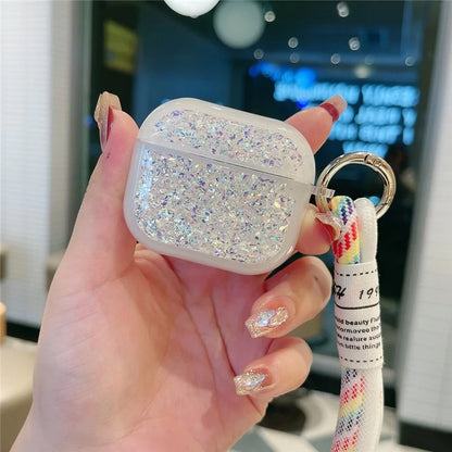 For Apple AirPods Pro Earphone Case Glitter TPU Earbud Holder  with Hand Strap