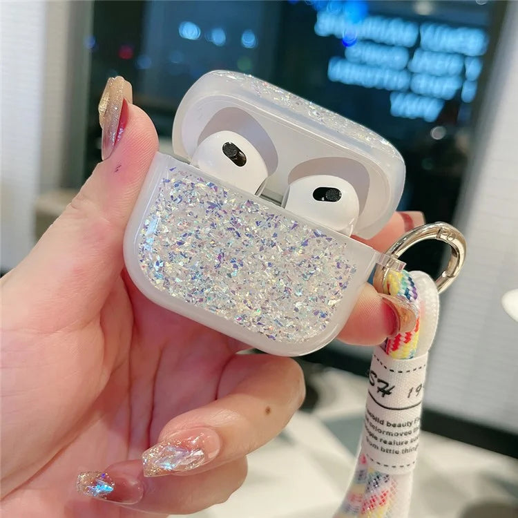 For Apple AirPods Pro Earphone Case Glitter TPU Earbud Holder  with Hand Strap