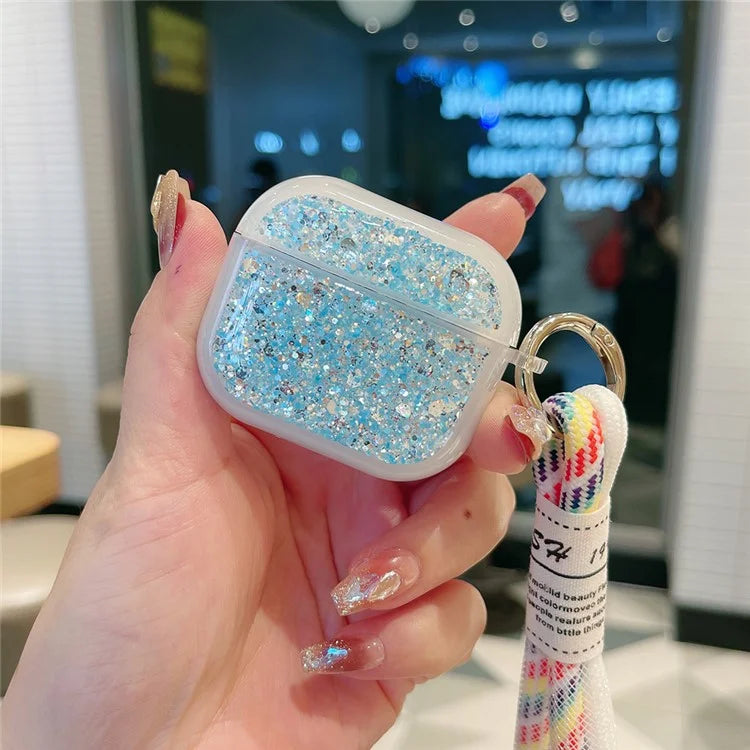 For Apple AirPods Pro Earphone Case Glitter TPU Earbud Holder  with Hand Strap