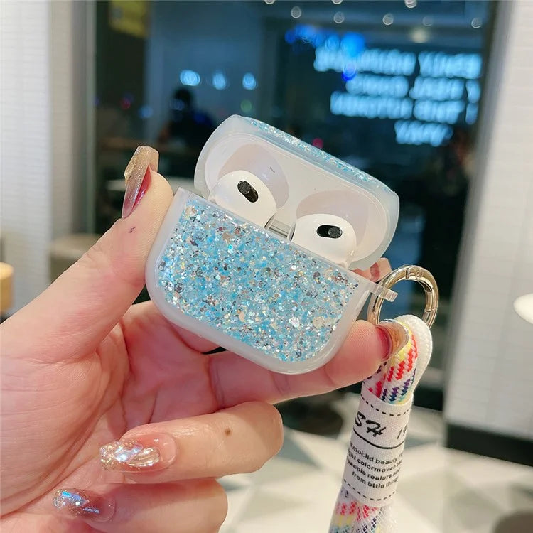 For Apple AirPods Pro Earphone Case Glitter TPU Earbud Holder  with Hand Strap