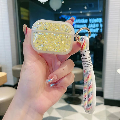 For Apple AirPods Pro Earphone Case Glitter TPU Earbud Holder  with Hand Strap