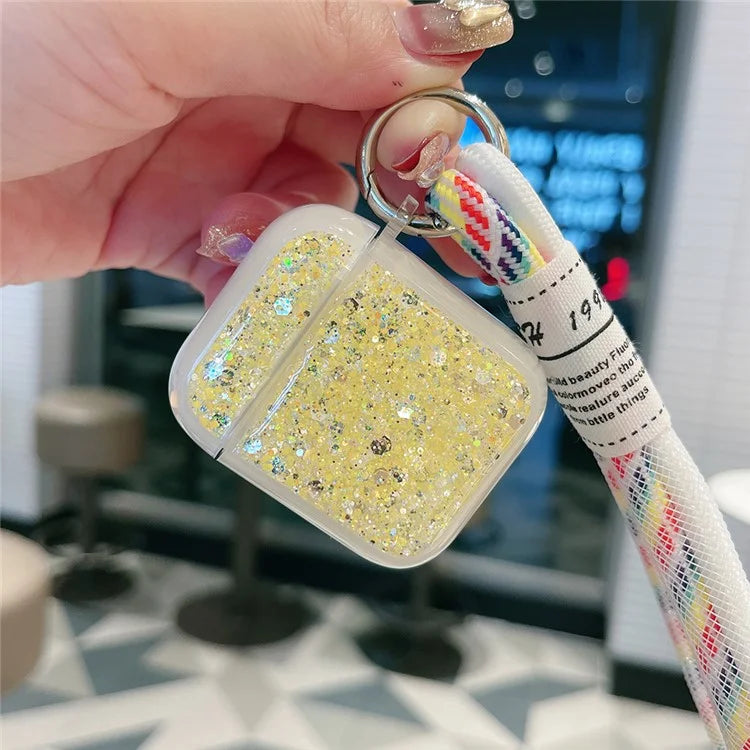 For Apple AirPods with Charging Case (2016) / (2019) / AirPods with Wireless Charging Case (2019) Case Glitter TPU Earphone Cover with Strap