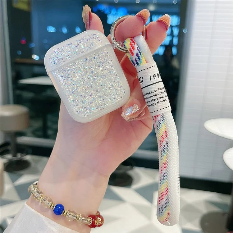 For Apple AirPods with Charging Case (2016) / (2019) / AirPods with Wireless Charging Case (2019) Case Glitter TPU Earphone Cover with Strap