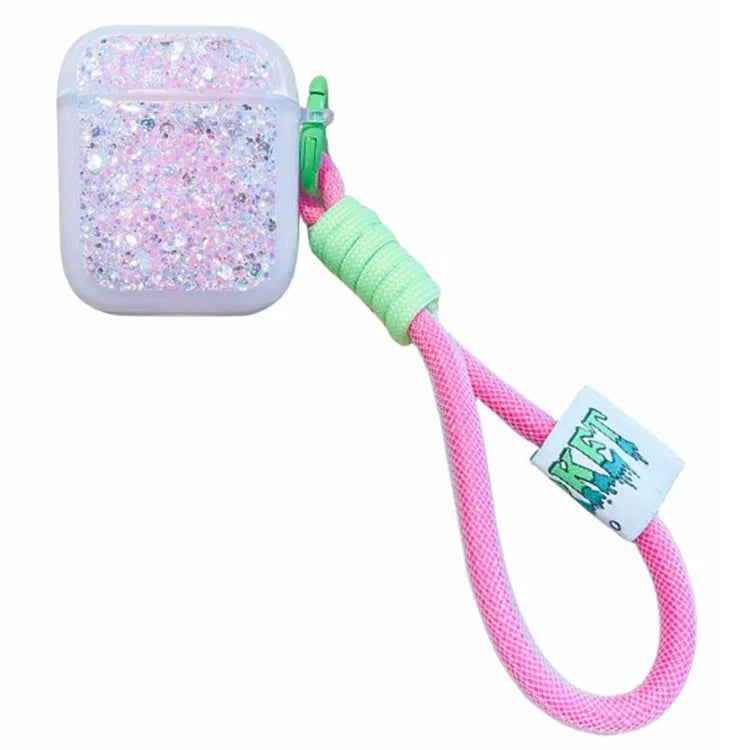 For Apple AirPods with Charging Case (2016) / (2019) / AirPods with Wireless Charging Case (2019) Case Glitter TPU Earphone Cover with Strap