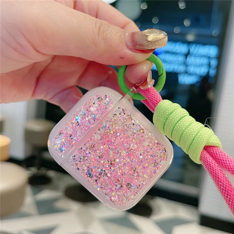 For Apple AirPods with Charging Case (2016) / (2019) / AirPods with Wireless Charging Case (2019) Case Glitter TPU Earphone Cover with Strap