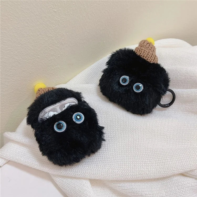 For Apple AirPods Pro Protective Case Warm Plush Little Demon Earphone Cover with Anti-Lost Buckle