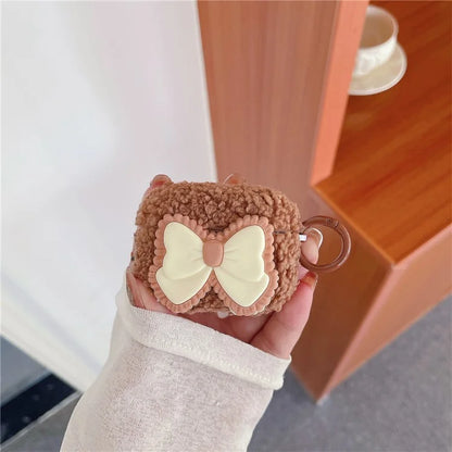 For Apple AirPods Pro 2 Plush Case Bowknot Decor Fluffy Earphone Cover with Ring Buckle