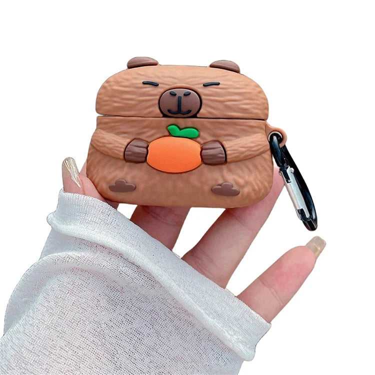 For Apple AirPods Pro / Pro 2 Earphone Case Cartoon Capybara TPU Earbud Cover with Hanging Buckle